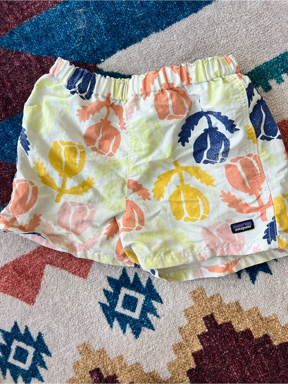Patagonia Kids Floral Cotton Shorts - White with Yellow, Pink, Navy